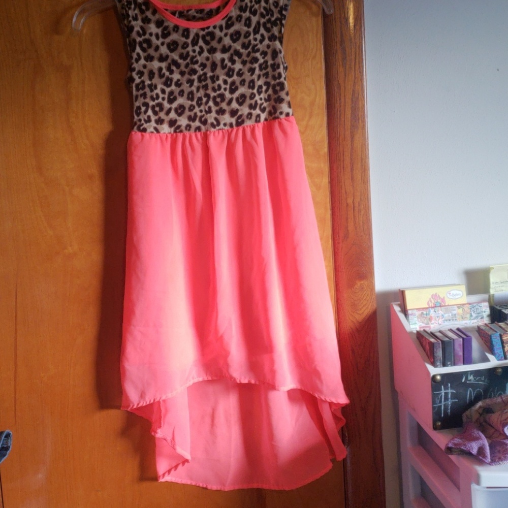 Girls leopard and bright orange dress